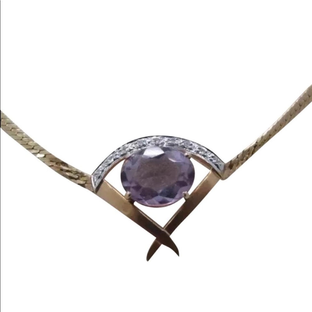 14k Y Gold Necklace with amethyst /diamond accents